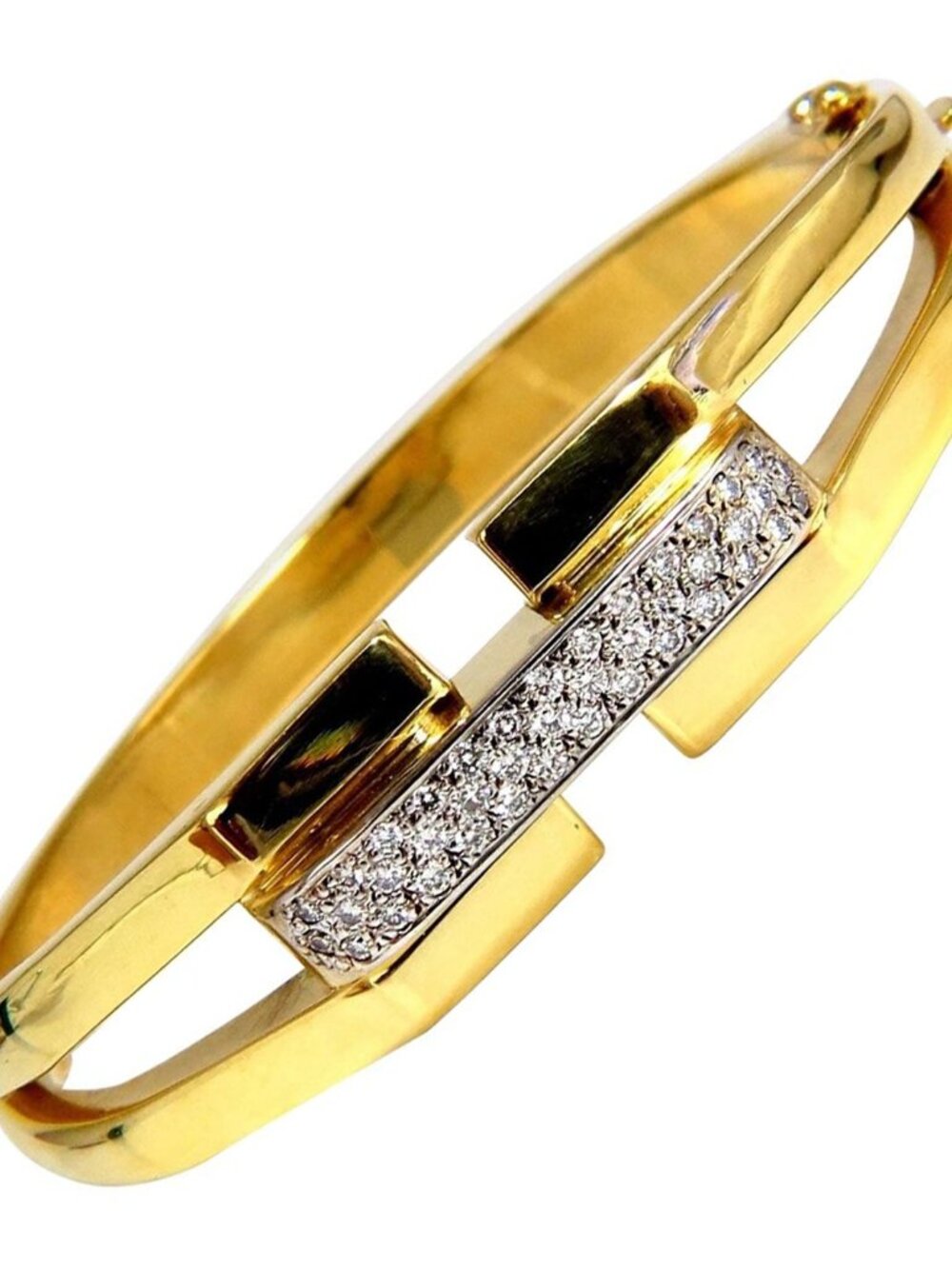 bangle bracelet 14kt .70ct round natural diamonds raised bar mod deco*